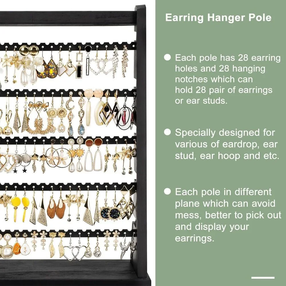 Earring Organizer Women Wood 5 Layer Display Stand Rustic Jewelry Holder Rack